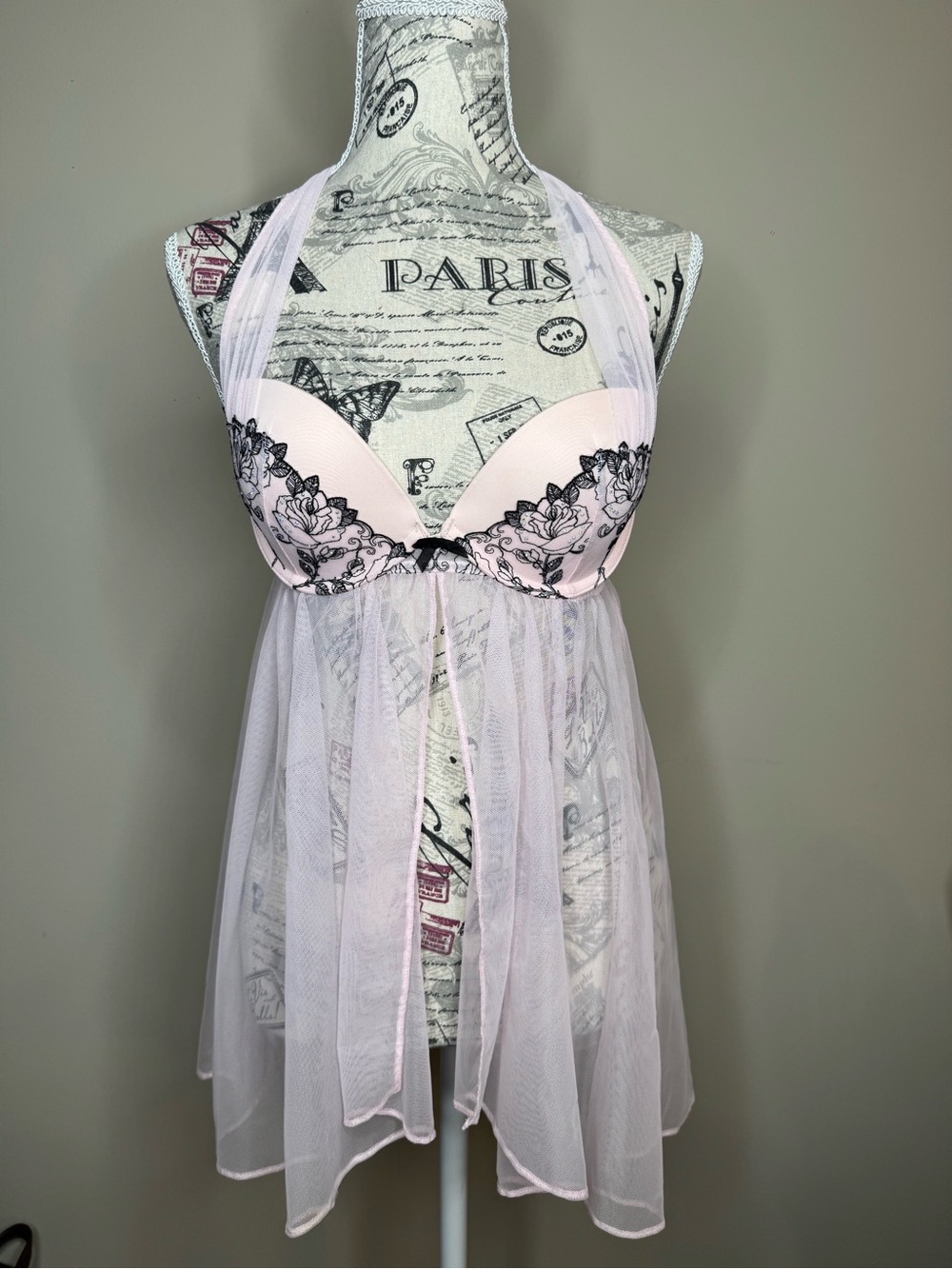 Victoria's Secret Light Pink Floral Lace Halter Babydoll